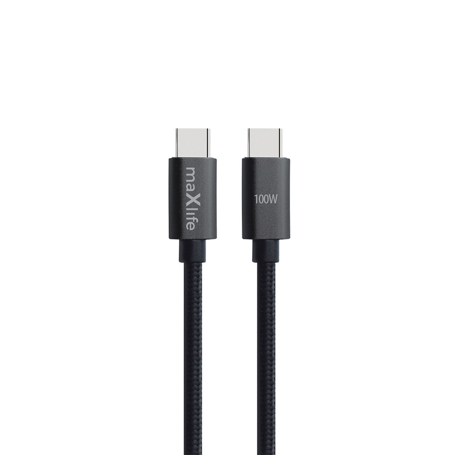 Maxlife MXUC-12 Kábel - Type-C (USB-C) / Type-C (USB-C) fekete szövet kábel 2m, 100W