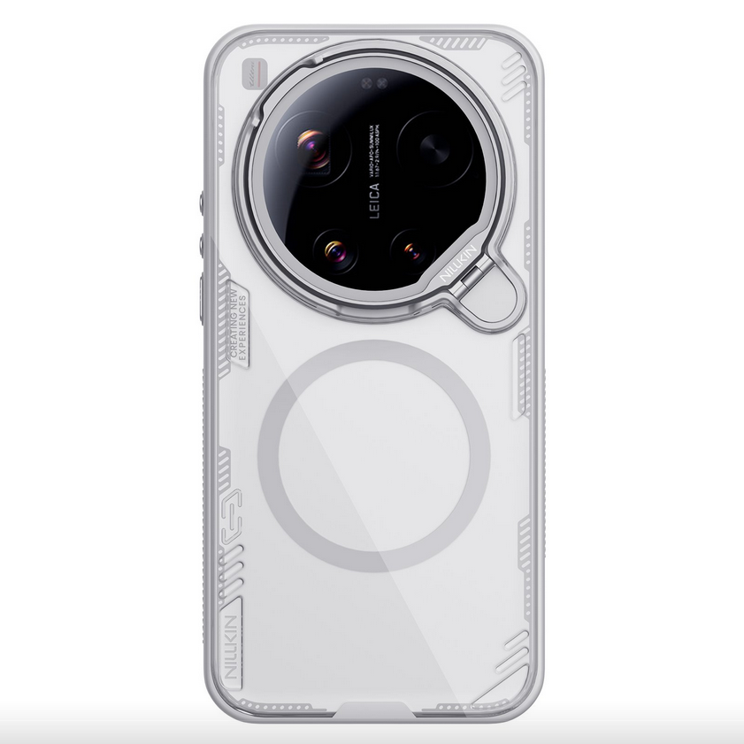 Telefontok Xiaomi 17 Ultra - Nillkin kameravédős áttetsző / világosszürke kitámasztós hátlap tok, beépített mágnessel