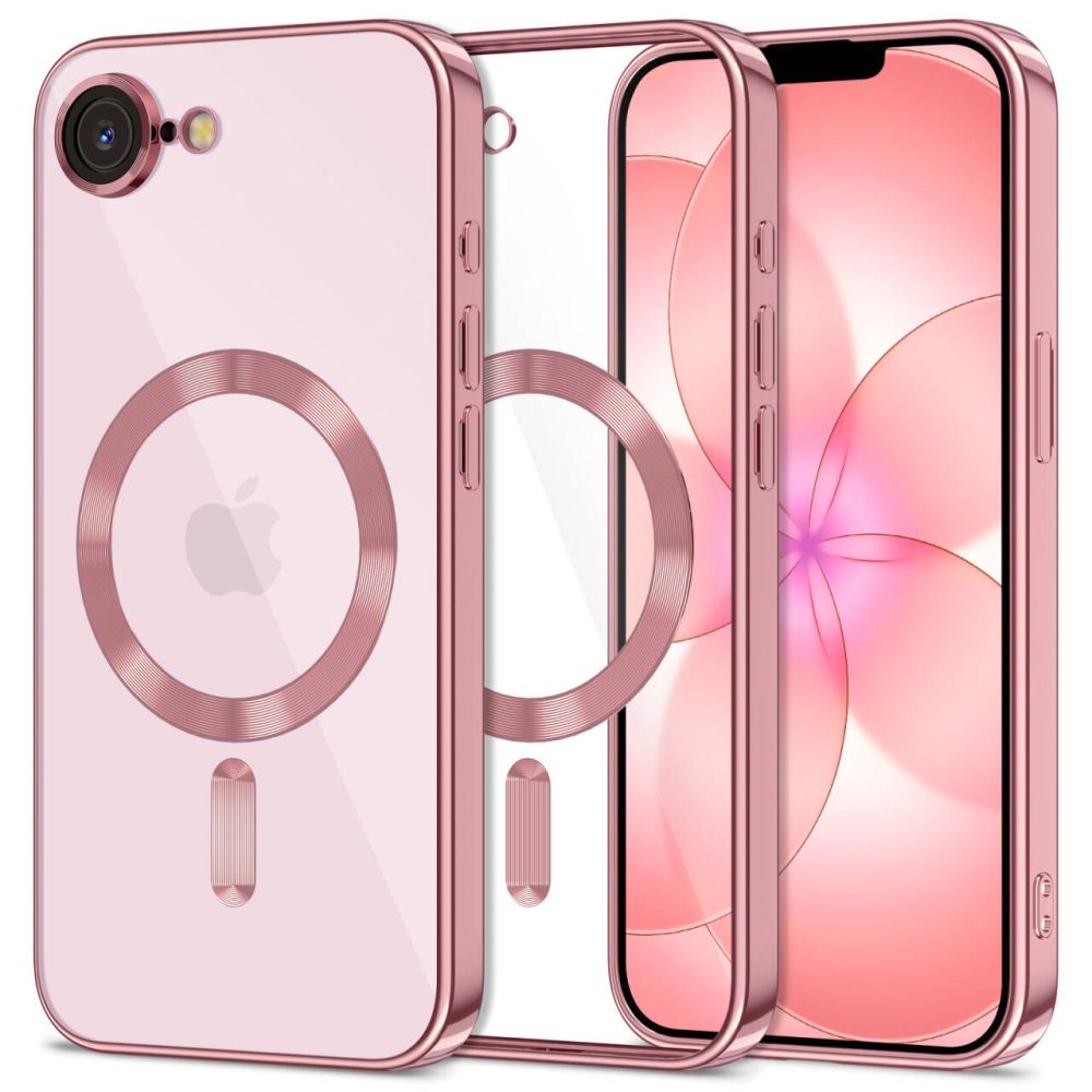 Telefontok iPhone 16e - Tech-Protect Magflex - MagSafe kompatibilis átlátszó hátlap tok, rosegold szilikon kerettel ﻿