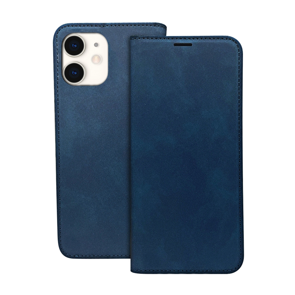 Telefontok iPhone 11 - Suede - kék mágneses szilikon keretes könyvtok ﻿