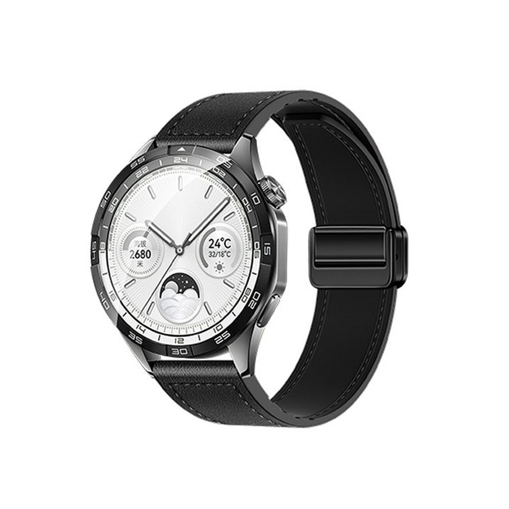 Okosóra szíj - Huawei Watch GT 4 (46 mm) - F-Design FS20 - fekete eco-bőr szíj (22 mm)