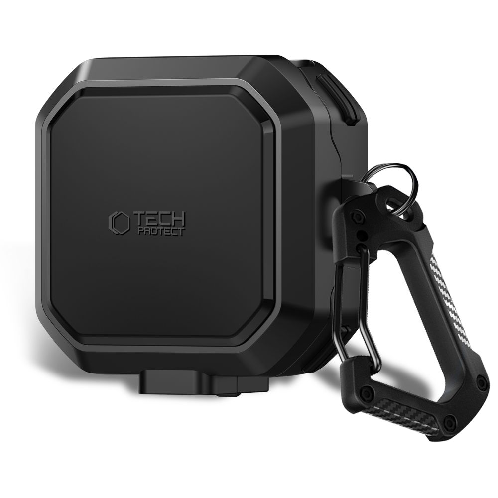 Tech- Protect Carbonox - Samsung Galaxy Buds 4 / 4 PRO - fekete ütésálló tok, karabinerrel