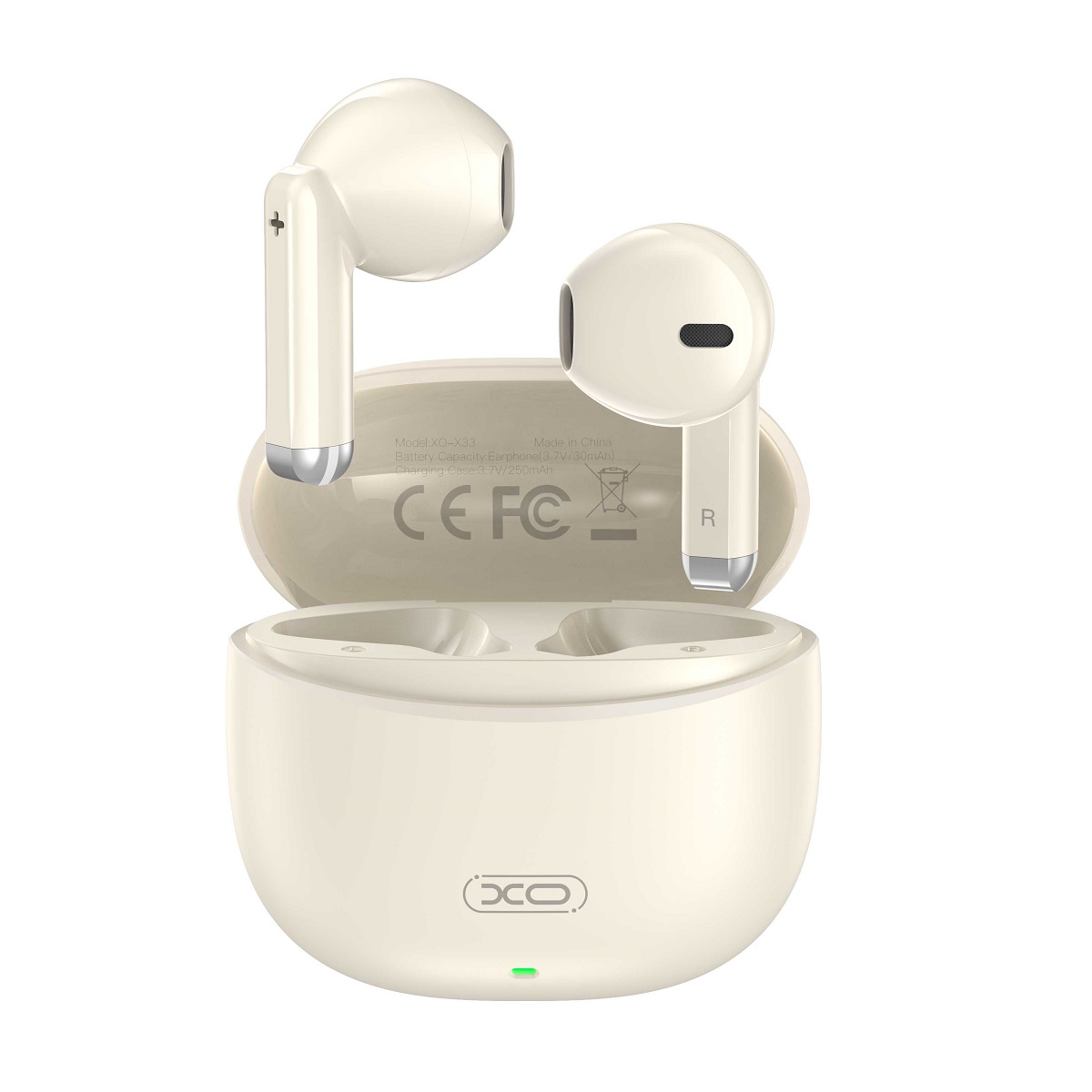 XO X33 - bézs TWS bluetooth headset, töltő tokkal