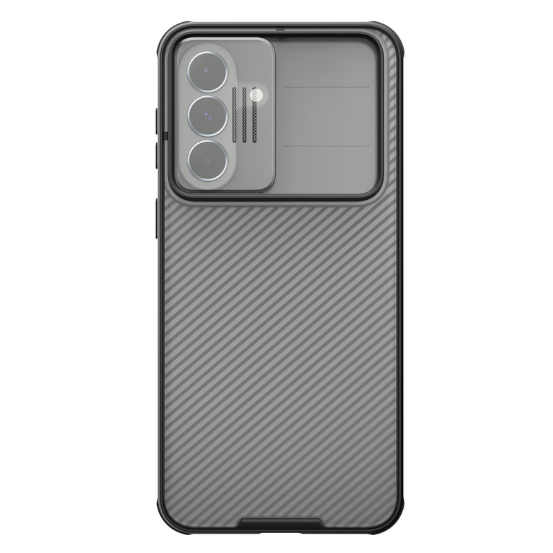 Telefontok Samsung Galaxy A37 5G - Nillkin csúsztatható kameravédős áttetsző / fekete hátlap tok