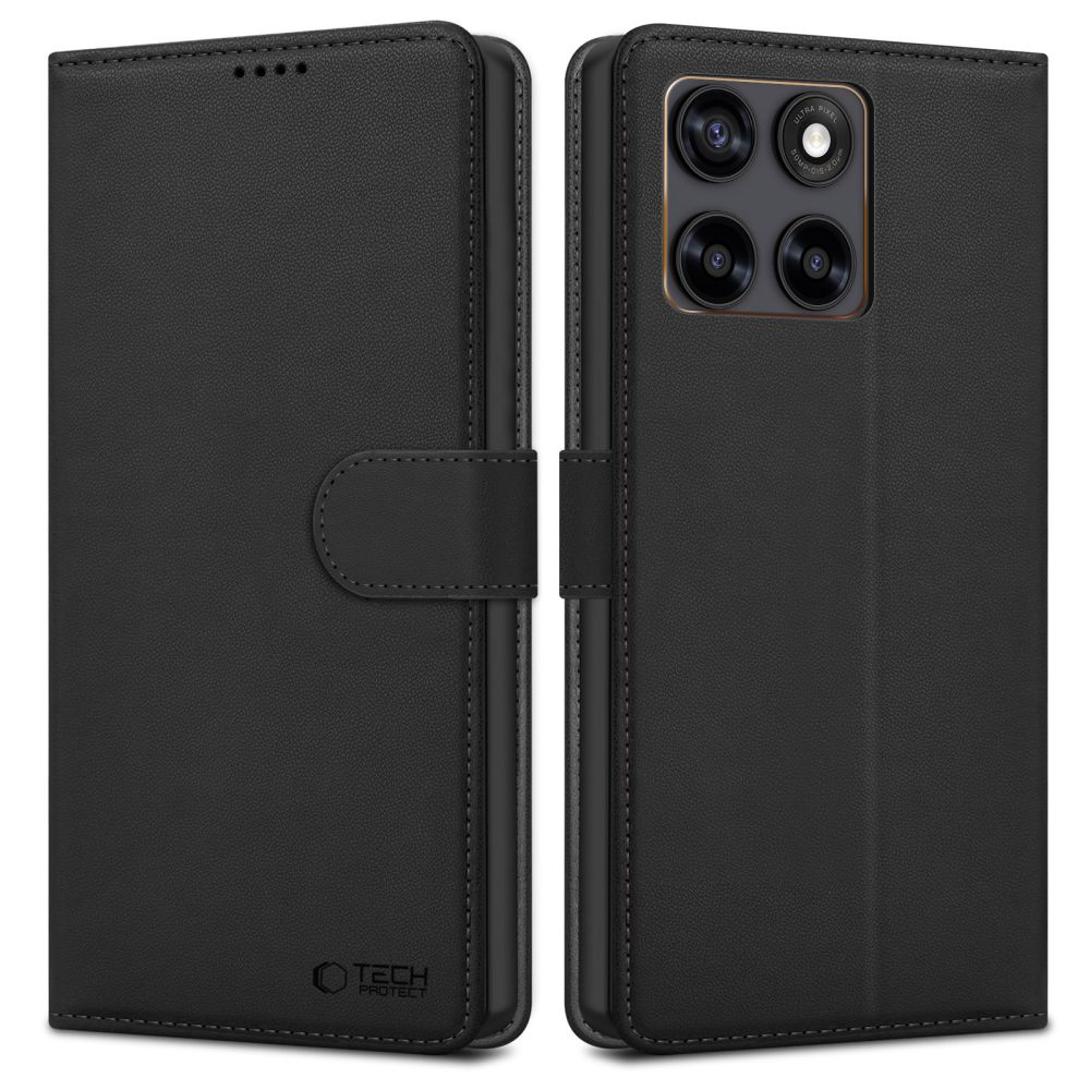 Telefontok Motorola Edge 70 Fusion / Fusion+ - Tech- Protect Wallet - fekete bőr könyvtok, ráhajtófüllel ﻿