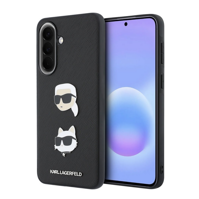 Telefontok Samsung Galaxy A57 5G - Karl Lagerfeld - Metal Karl & Choupette - hátlap tok, fekete