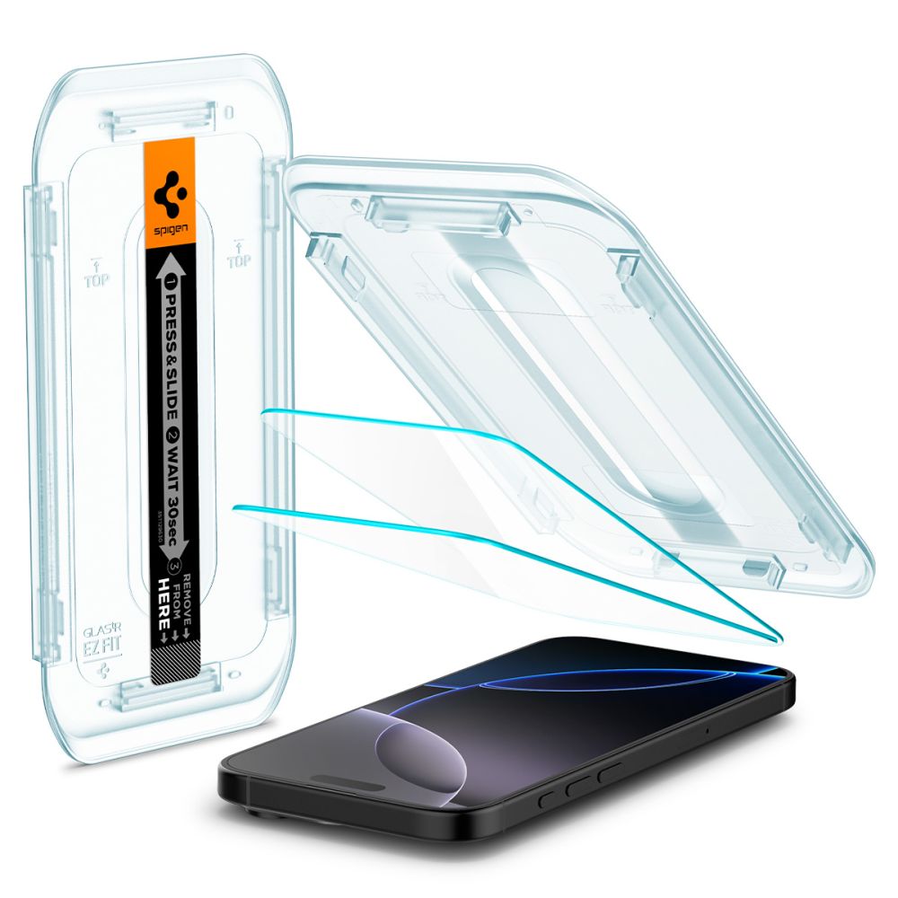 Üvegfólia iPhone 16 Pro - Spigen Glas.TR EZ FIT - 2db kijelzővédő üvegfólia + felhelyezést segítő