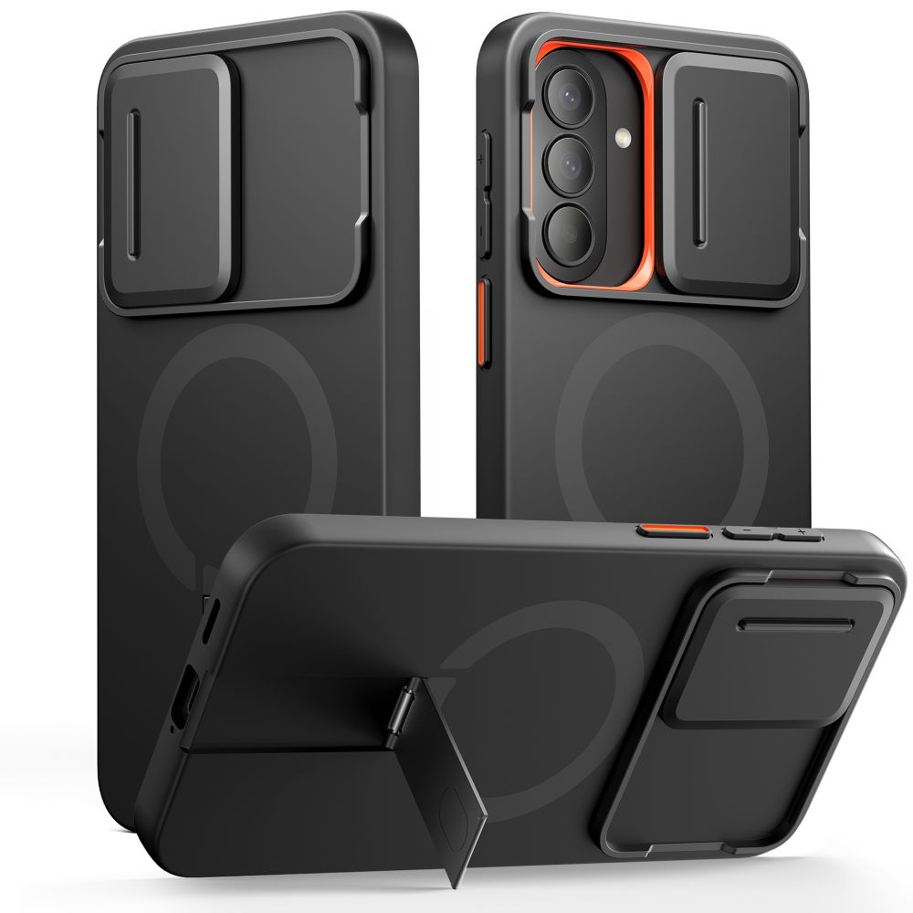 Telefontok Samsung Galaxy A57 - Tech- Protect Kevlar Aura - MagSafe kompatibilis hátlap tok, fekete/narancs