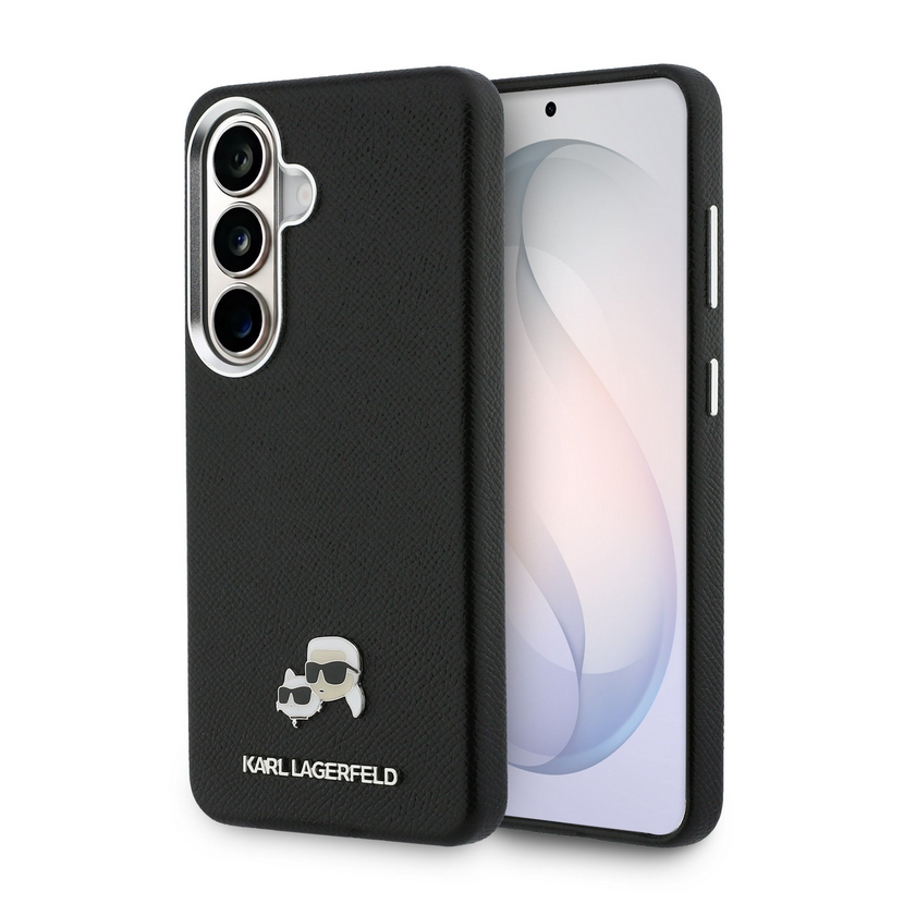 Telefontok Samsung Galaxy S26 - Karl Lagerfeld Grained PU Leather K&CH Heads - MagSafe kompatibilis, fekete hátlap tok ﻿