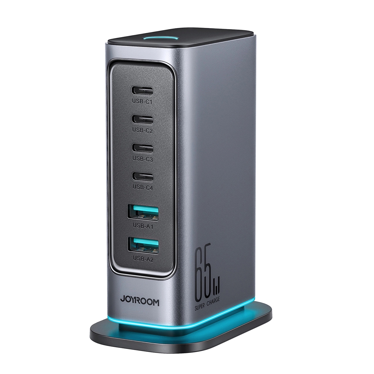 Hálózati töltő: Joyroom JR-TCM02 - 4 Type-C (USB-C) / 2 USB porttal, hálózati töltő, szürke, 65W
