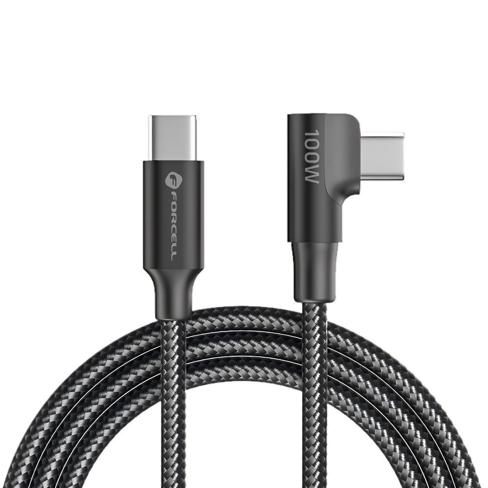Forcell F-Energy - Type-C / Type-C (USB-C) szövet kábel (90 fokban elfordított csatlakozó véggel), 120 cm / 100W