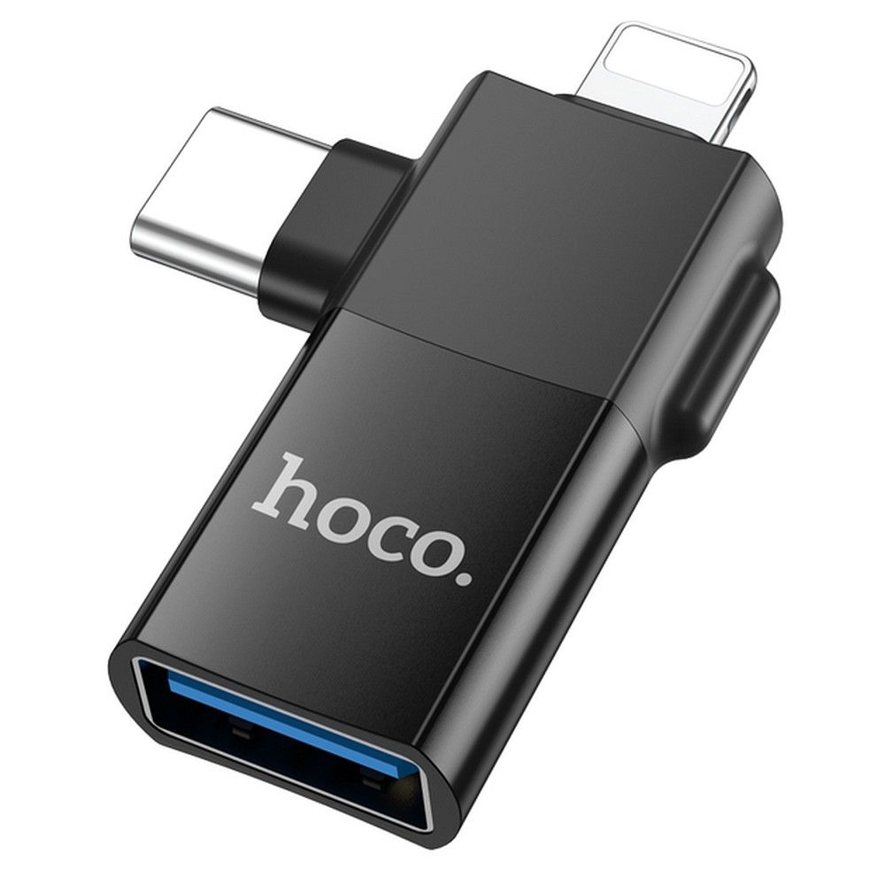 Hoco UA17 - Lightning / Type-C (USB-C) / USB - OTG adapter, fekete