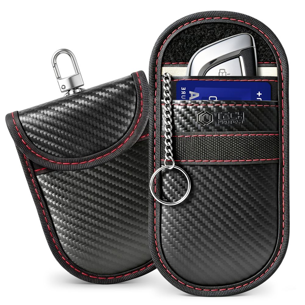 Tech- Protect KLR100 - Univerzális jelblokkoló tok (Rfid), carbon mintás fekete/piros