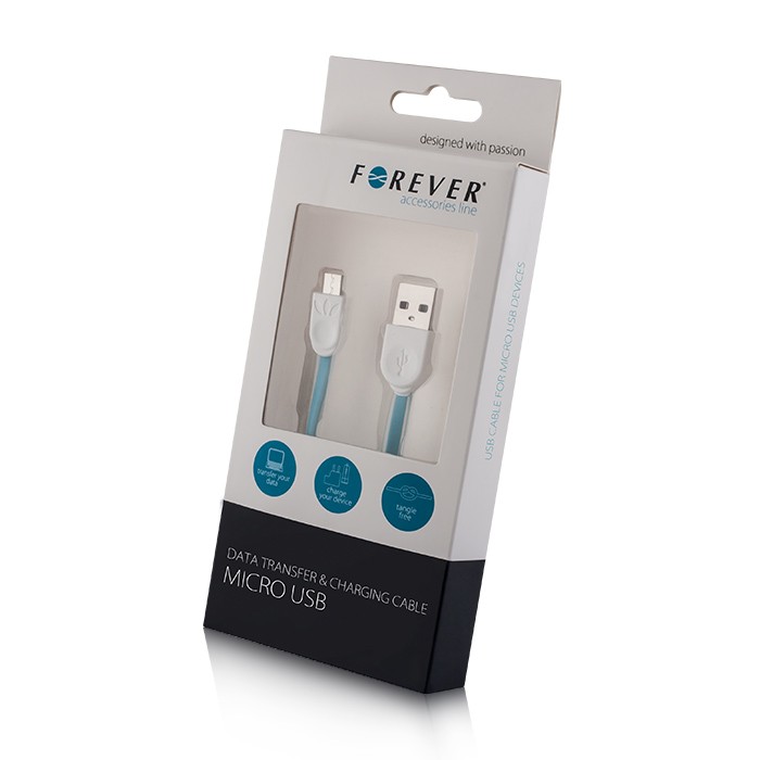 Kábel: Forever Micro USB kék adatkábel 1m