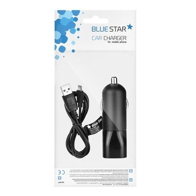 BlueStar Autós töltő - fekete szivartöltőfej 1A + fekete micro usb kábel