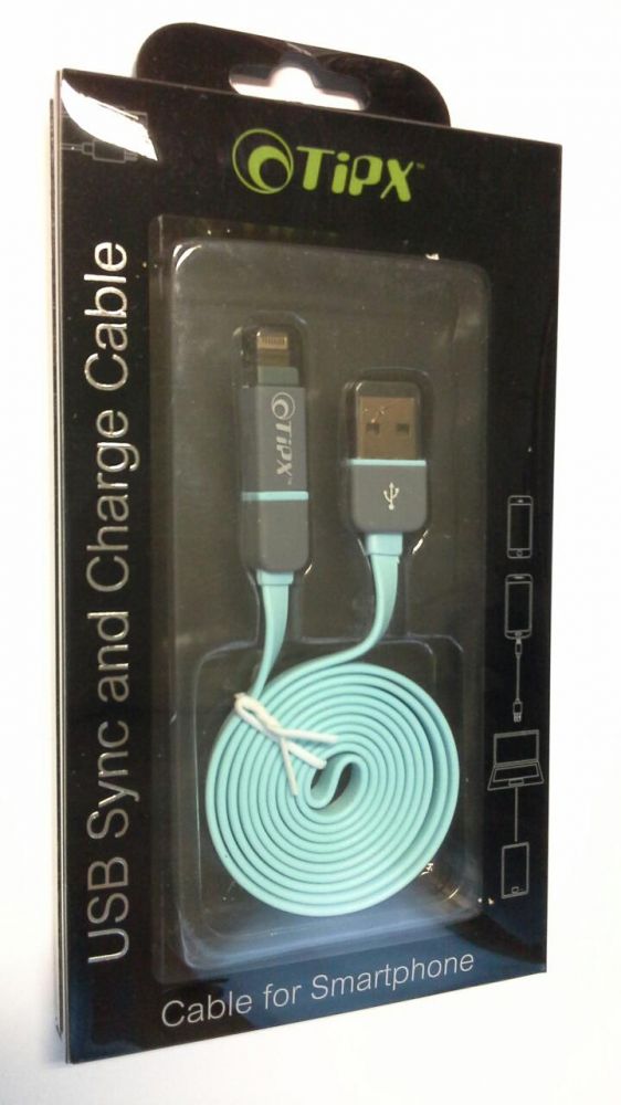 Adatkábel: TiPX 2in1 - Lightning - MicroUSB / USB világoskék adatkábel, 2,1A