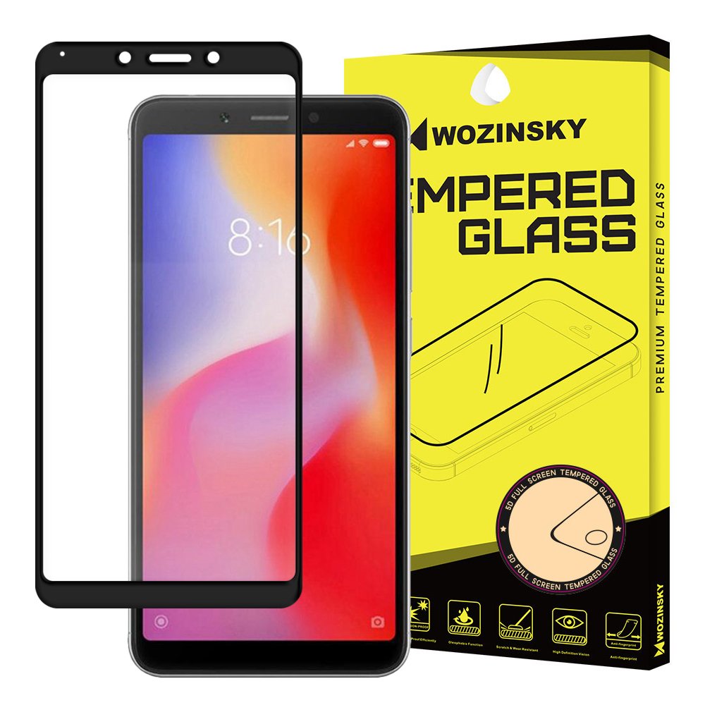 Üvegfólia Xiaomi Redmi 6 - Full Glue, full screen, üvegfólia fekete kerettel