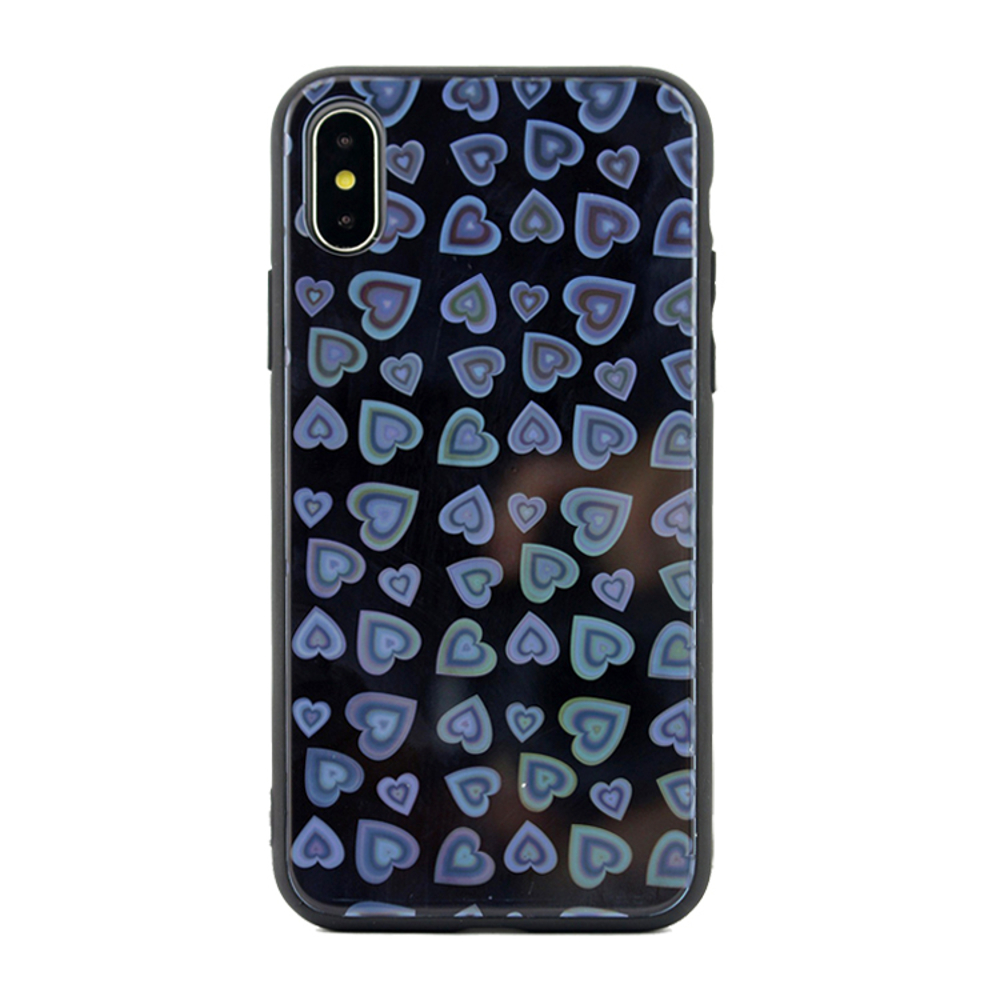Samsung J4+ (J4 Plus) 2018 Telefontok - Szívecskés fekete edzett üvegtok