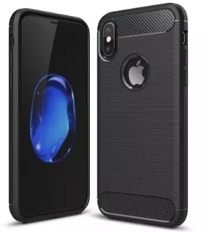 iPhone X / iPhone XS telefontok - Carbon Fiber fekete szilikon tok