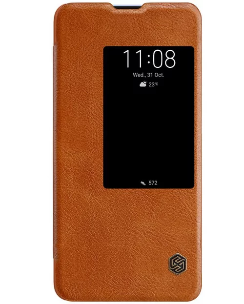 Telefontok Huawei Mate 20  - Nillkin Qin S-View Kihajtható Bőr tok barna