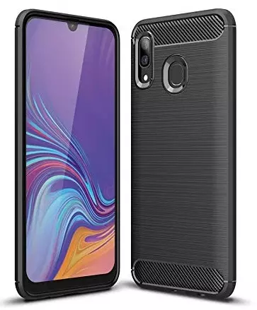 Samsung Galaxy A40 Telefontok - Carbon Fiber fekete szilikon tok