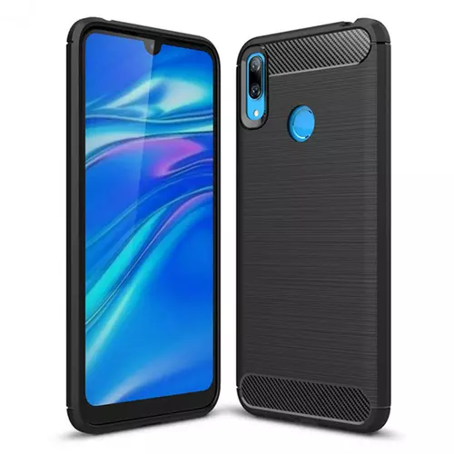Huawei Y7 2019 / Y7 PRIME 2019 Telefontok - Carbon Fiber fekete szilikon tok