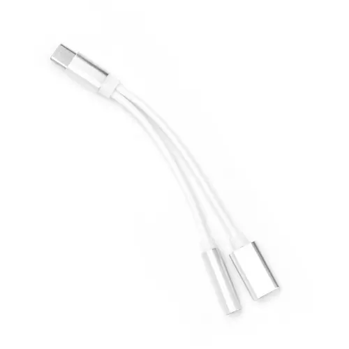 Type-C - audio jack 2in1 Type-C töltő adapter fehér ezüst csatlakozóval