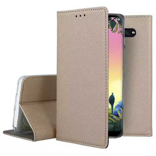 Telefontok LG K50s - arany mágneses szilikon keretes könyvtok