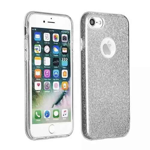 iPhone 7/8 telefontok - ezüst Shiny tok (Apple logónál kivágással)