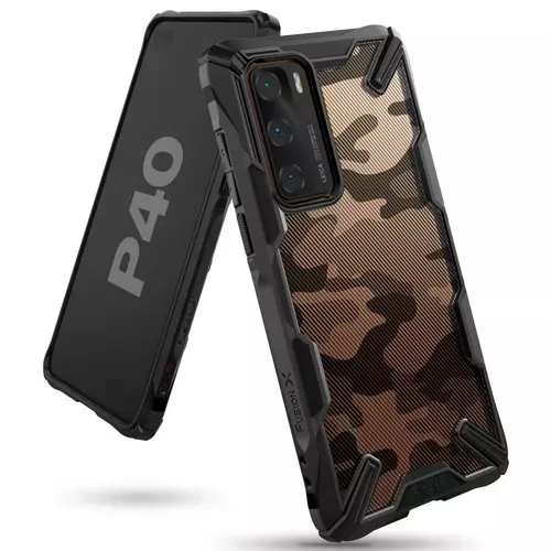 Huawei P40 Telefontok - Ringke Fusion X fekete terepmintás ütésálló tok
