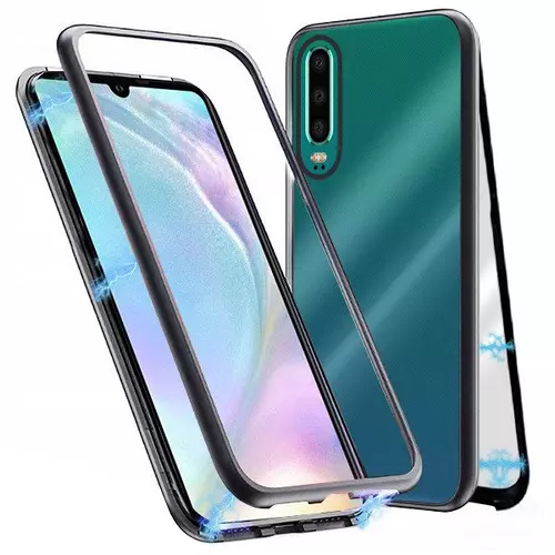 Telefontok Huawei P30 - mágnesesen záródó hátlaptok fekete fém kerettel és átlátszó hátlappal