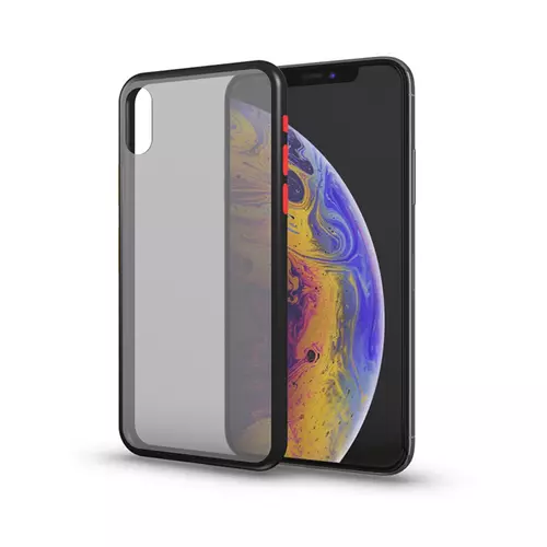 Xiaomi Redmi 9A / 9AT Telefontok - áttetsző fekete műanyag hátlaptok, fekete matt szilikon kerettel