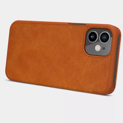 Telefontok iPhone 12 mini - Nillkin Qin Kihajtható bőr tok barna