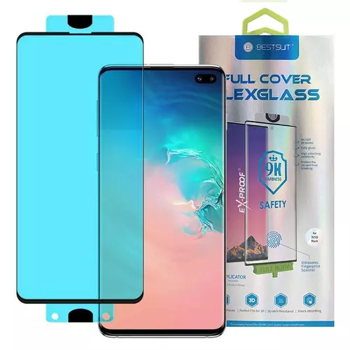 Samsung Galaxy S10+ (S10 PLUS) üvegfólia - 0,15 mm flex 3D Fekete (az íves részre is ráhajlik)