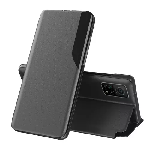 Xiaomi Mi 10T / Mi 10T Pro Telefontok - Eco View bőrhatású fekete mágneses könyvtok
