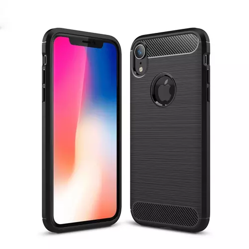 iPhone XR Telefontok - Forcell Carbon Fiber fekete szilikon tok