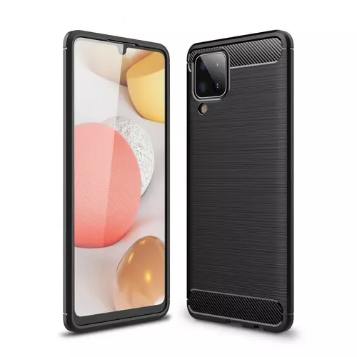 Samsung Galaxy A12 Telefontok - Carbon Fiber fekete szilikon tok