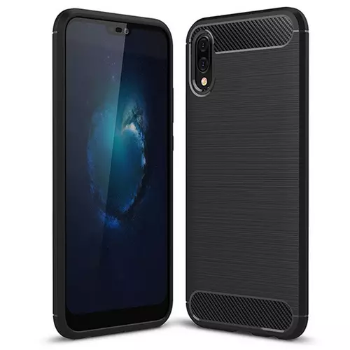Huawei P20 Telefontok - Carbon Fiber fekete szilikon tok