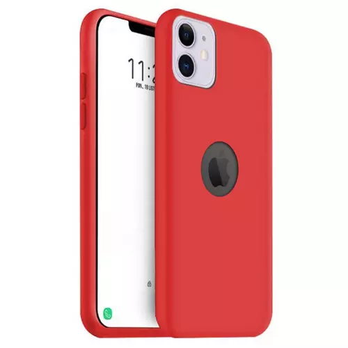 iPhone 12 Pro Telefontok - piros pastel szilikon tok (Apple logónál kivágással)