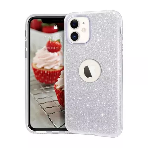 iPhone 12 Telefontok - Ezüst Shiny tok (Apple logónál kivágással)