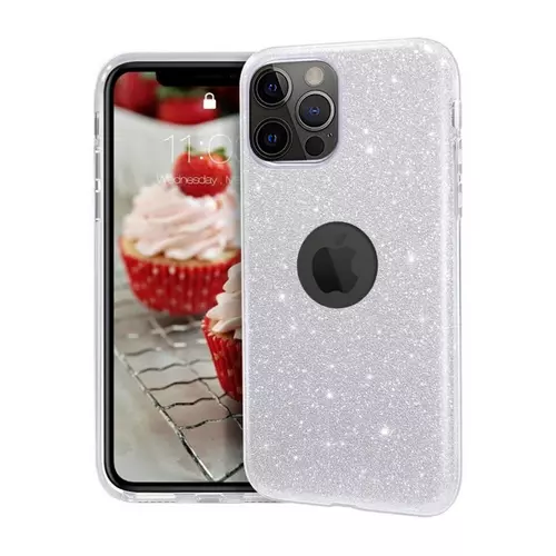 iPhone 12 Pro Telefontok - Ezüst Shiny tok (Apple logónál kivágással)