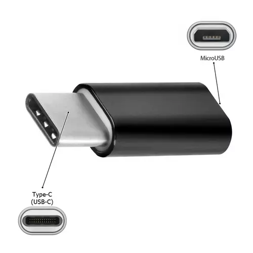MicroUSB - Type-C (USB-C) fekete adapter
