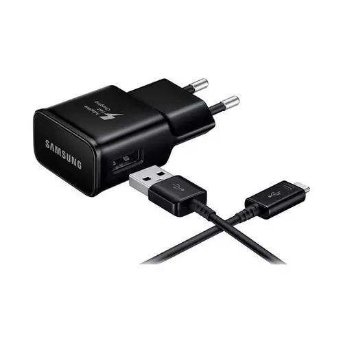 Samsung Töltő  EP-TA200EBE - 2A gyári fekete hálózati gyors töltőfej + ECB-DU5ABE USB / MicroUSB kábel