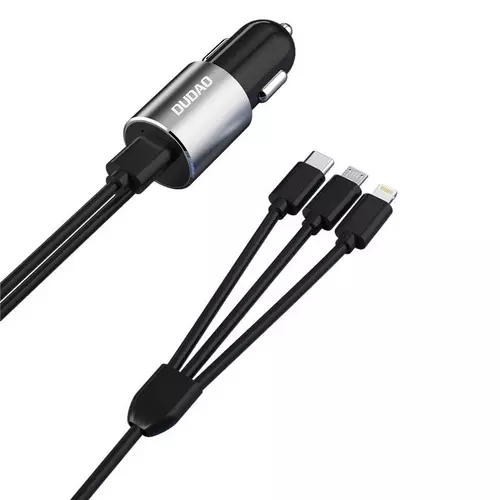 Dudao R5ProN Autós töltő - 3in1 fekete szivartöltőfej - 1USB 3.4A + MicroUSB, Lightning, Type-C (USB-C)