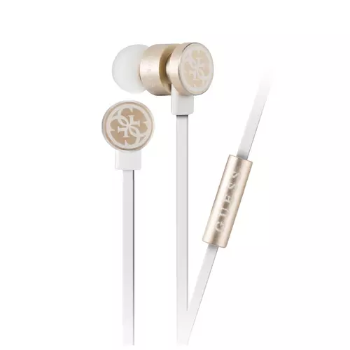 GUESS Headset - fehér / arany, hangerőszabályzós stereo headset audio csatlakozóval