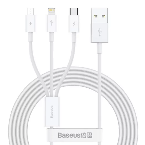 Töltőkábel: Baseus CAMLTYS-02 Superior 3v1 kábel - (USB - lightning / Type-C / MicroUSB) fehér kábel 2A, 1,5 m