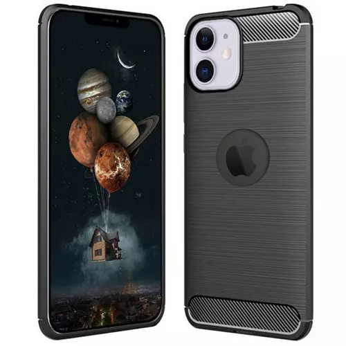 iPhone 12 mini Telefontok - Forcell CARBON fekete szilikon tok (Apple logónál kivágással)