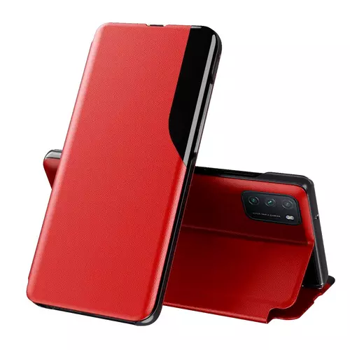 Xiaomi Redmi 9T / Poco M3 Telefontok - Eco View bőrhatású piros mágneses könyvtok