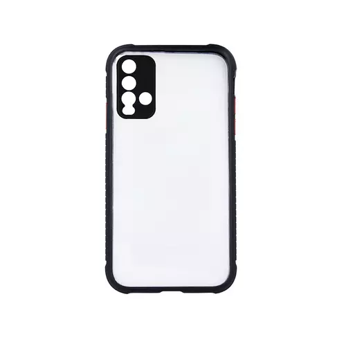 Telefontok Xiaomi Redmi 9T  - Defender Hybrid - ütésálló átlátszó plexi hátlaptok, fekete szilikon kerettel