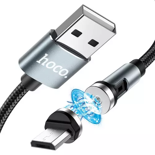 HOCO töltőkábel - mágneses USB / MicroUSB kábel, 1,2m 2,4A fekete, elfordítható fejjel
